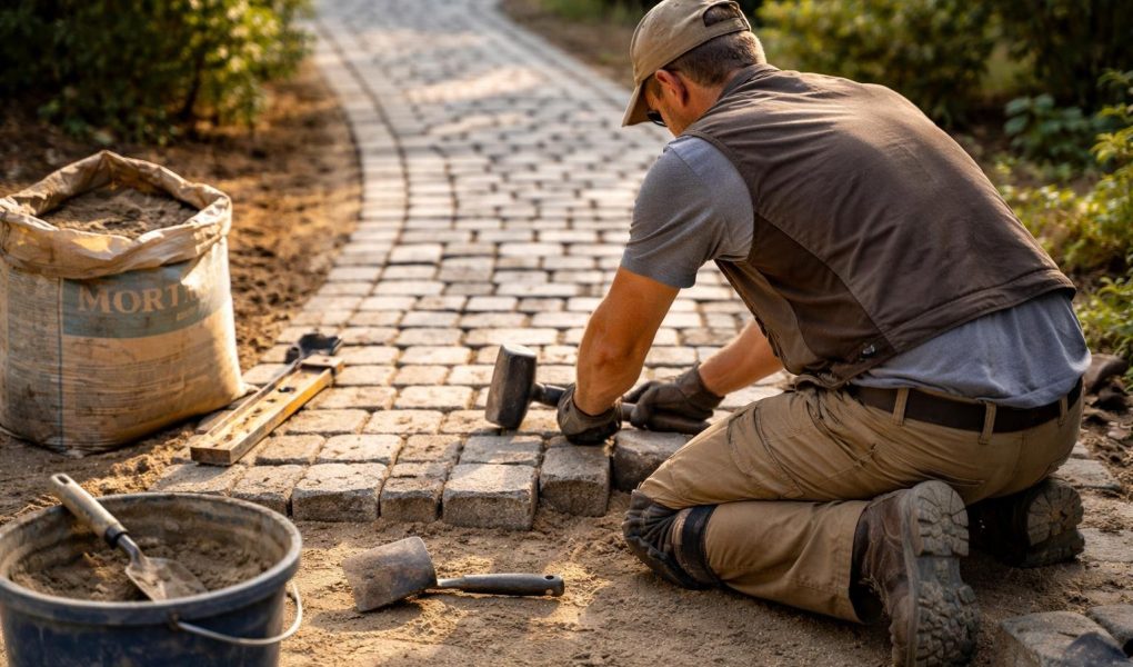artisan-pose-paves-allee-outils