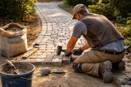 artisan-pose-paves-allee-outils