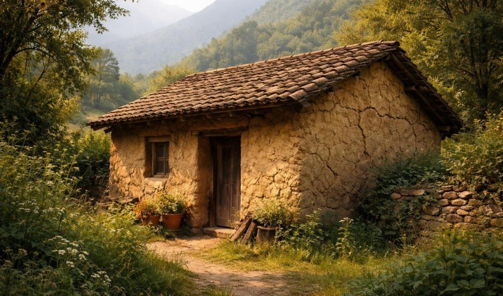 maison-pise-murs-vegetation-montagnes