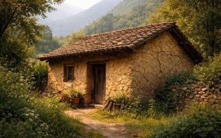 maison-pise-murs-vegetation-montagnes