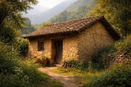 maison-pise-murs-vegetation-montagnes