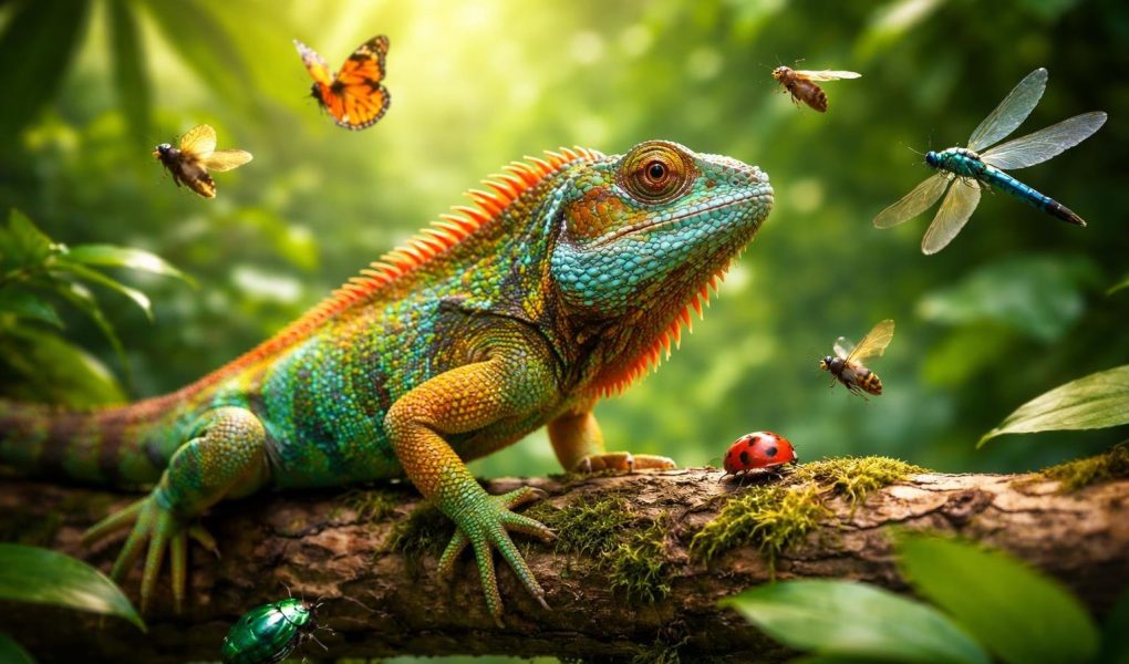 lezard-colore-jungle-insectes-vifs