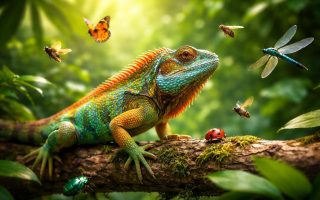 lezard-colore-jungle-insectes-vifs