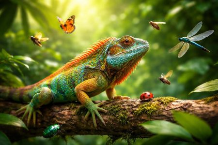 lezard-colore-jungle-insectes-vifs
