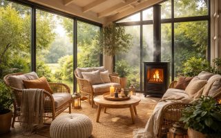 veranda-lumineuse-poele-bois-fauteuils-jardin