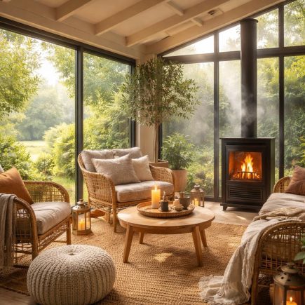 veranda-lumineuse-poele-bois-fauteuils-jardin