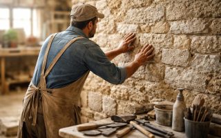 artisan-examinant-mur-pierre-outils