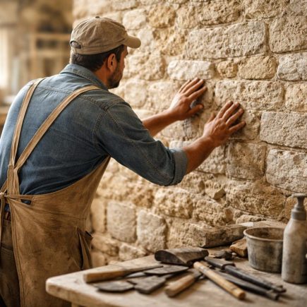 artisan-examinant-mur-pierre-outils