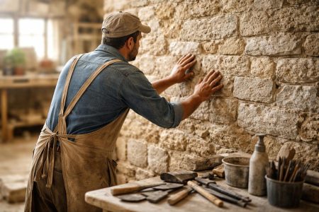 artisan-examinant-mur-pierre-outils