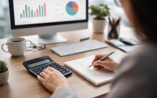 bureau-moderne-calculatrice-bloc-notes-ordinateur