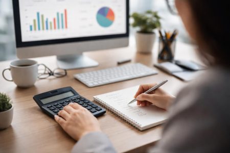 bureau-moderne-calculatrice-bloc-notes-ordinateur