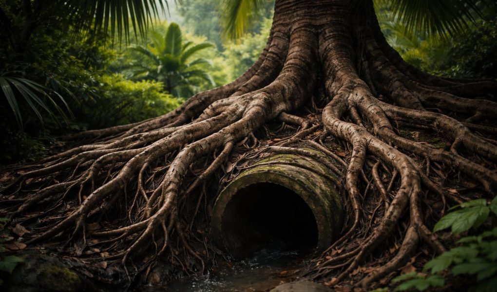 racines-puissantes-palmier-jardin-tropical