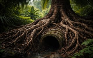 racines-puissantes-palmier-jardin-tropical
