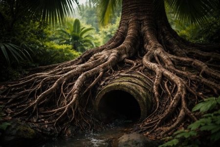 racines-puissantes-palmier-jardin-tropical