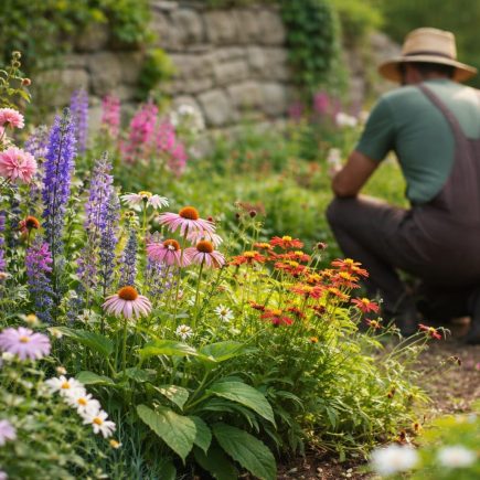 jardinier-fleurs-plantes-mur-pierre