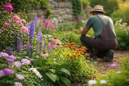 jardinier-fleurs-plantes-mur-pierre